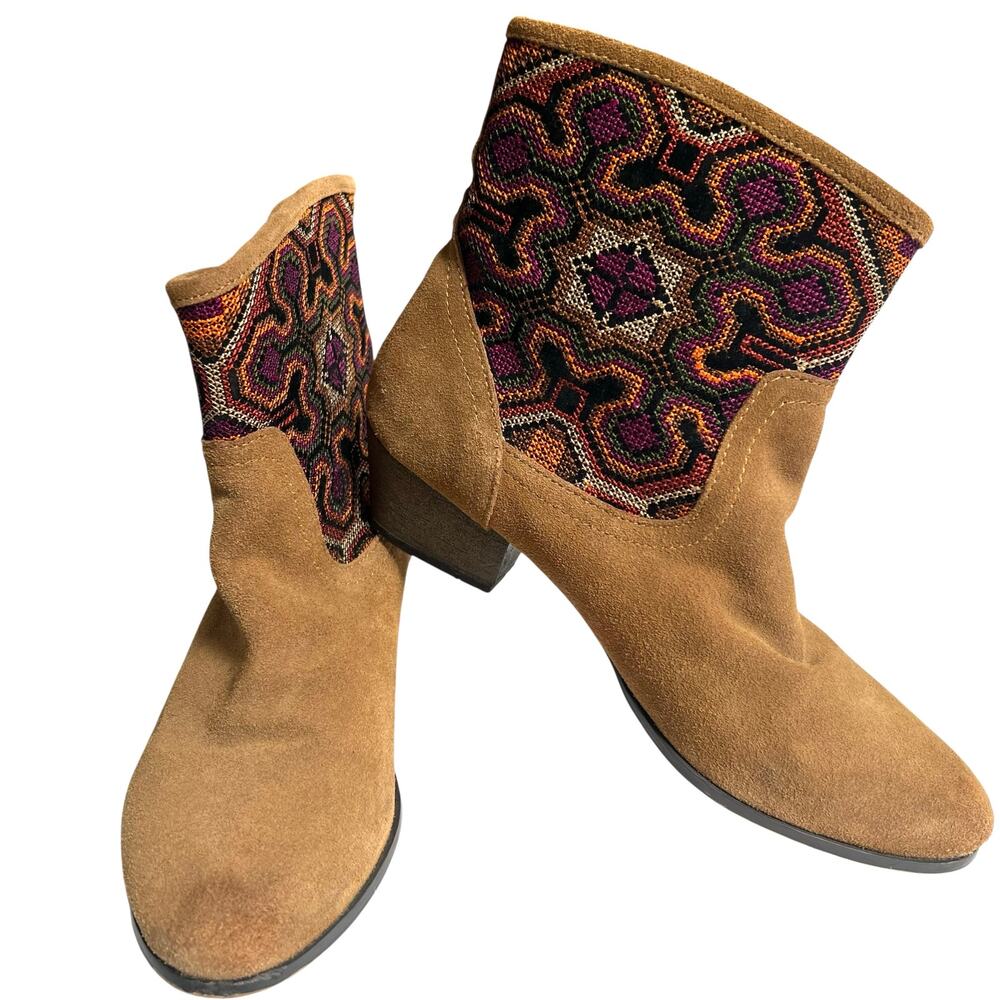 Sbicca Vintage Collection Suede Leather Boots Boho Embroidered Size 8